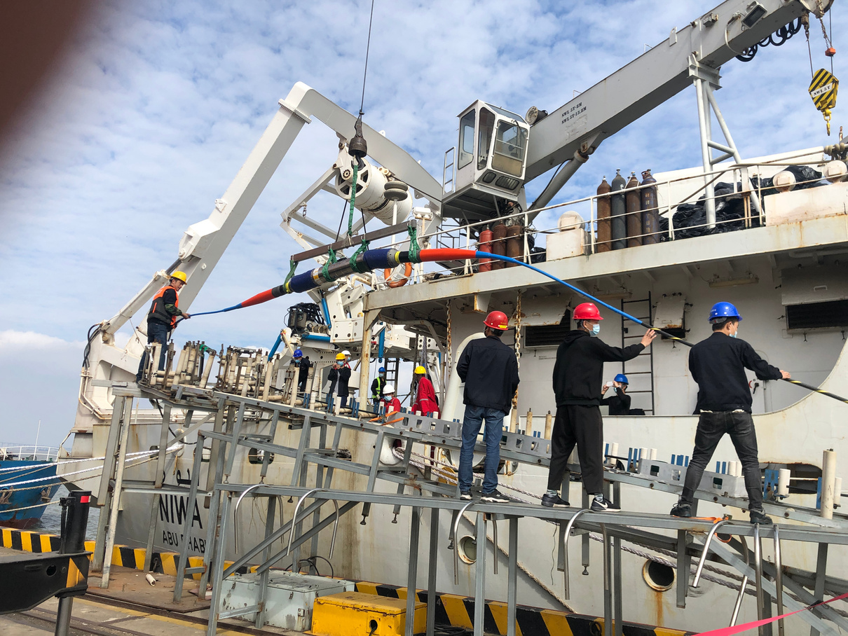 Subsea cable deployment equipment aboard a ship